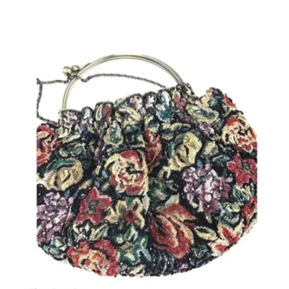 Y2K Vintage Woven Floral Tapestry Top Handle Bag with Long Shoulder Chain